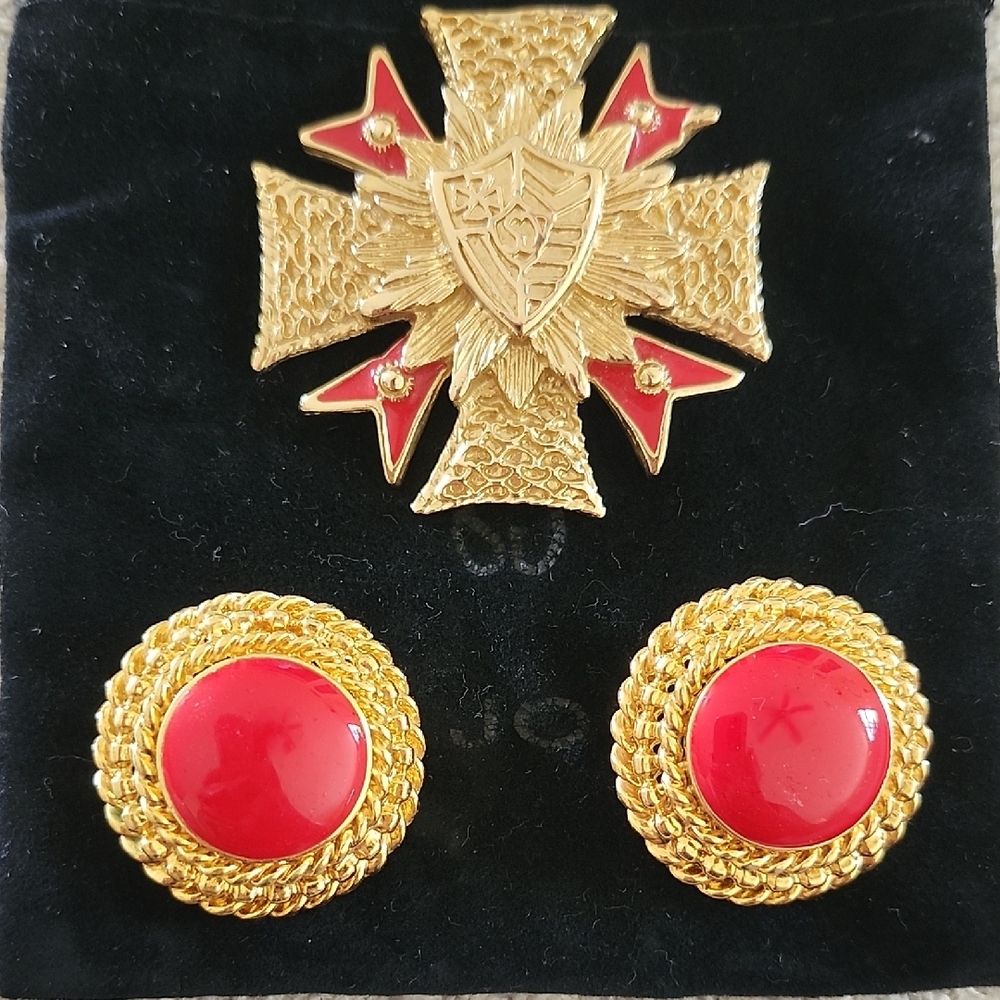 Gold and Red Women's St. John Knits Jewelry Set